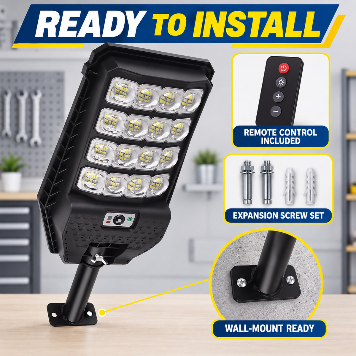 Solar Powered Motion Sensor Outdoor Light W7208 4 Noir pour Garden Yard Street Wall LED