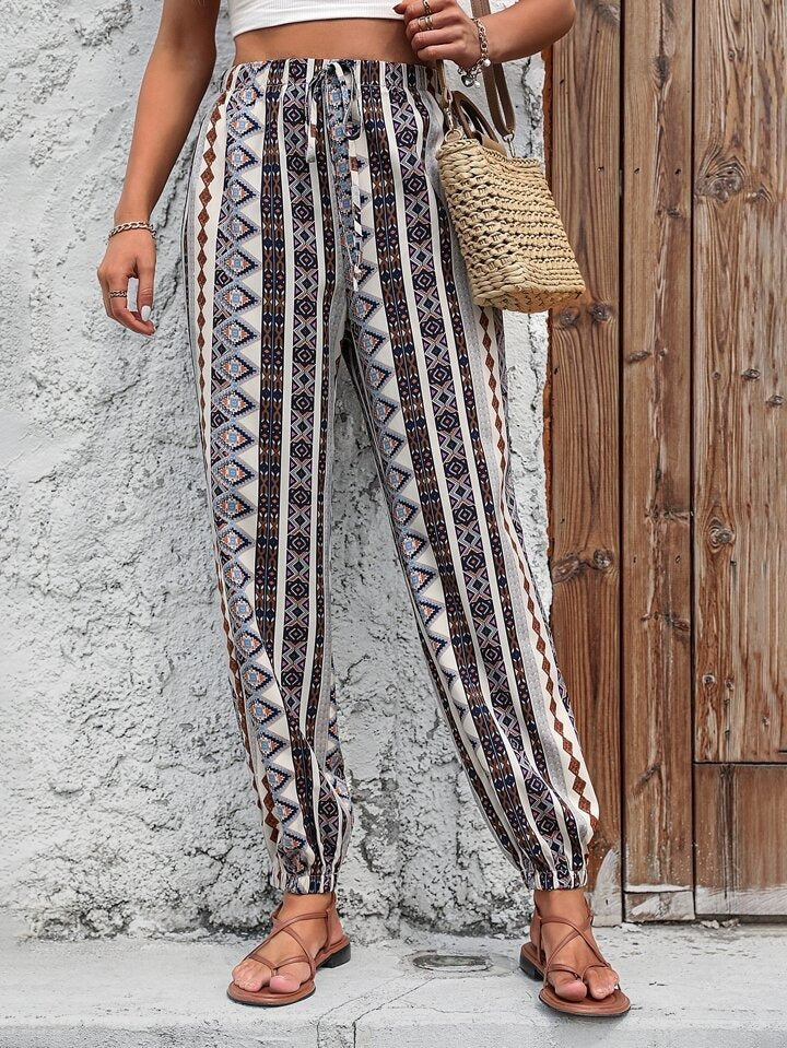 Pantalons à bande de cheville imprimée Comfort Casual