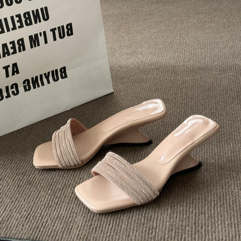 Sandales pour talons de haies Style français Open Toe Slides Carré Toe Femmes Sandales Outdoor Wea