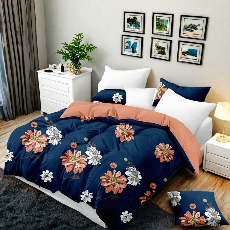 Couche de lit et rideau 9 piece bleu profond et rouge Floral
