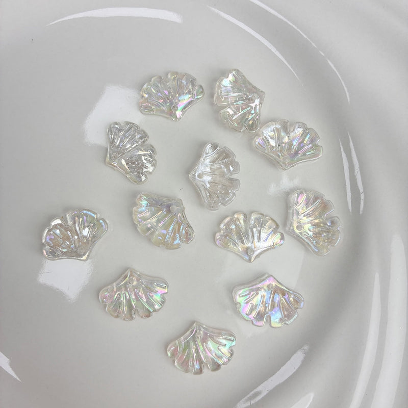 Translucent AB Iridescent Scallop Leaf Charms