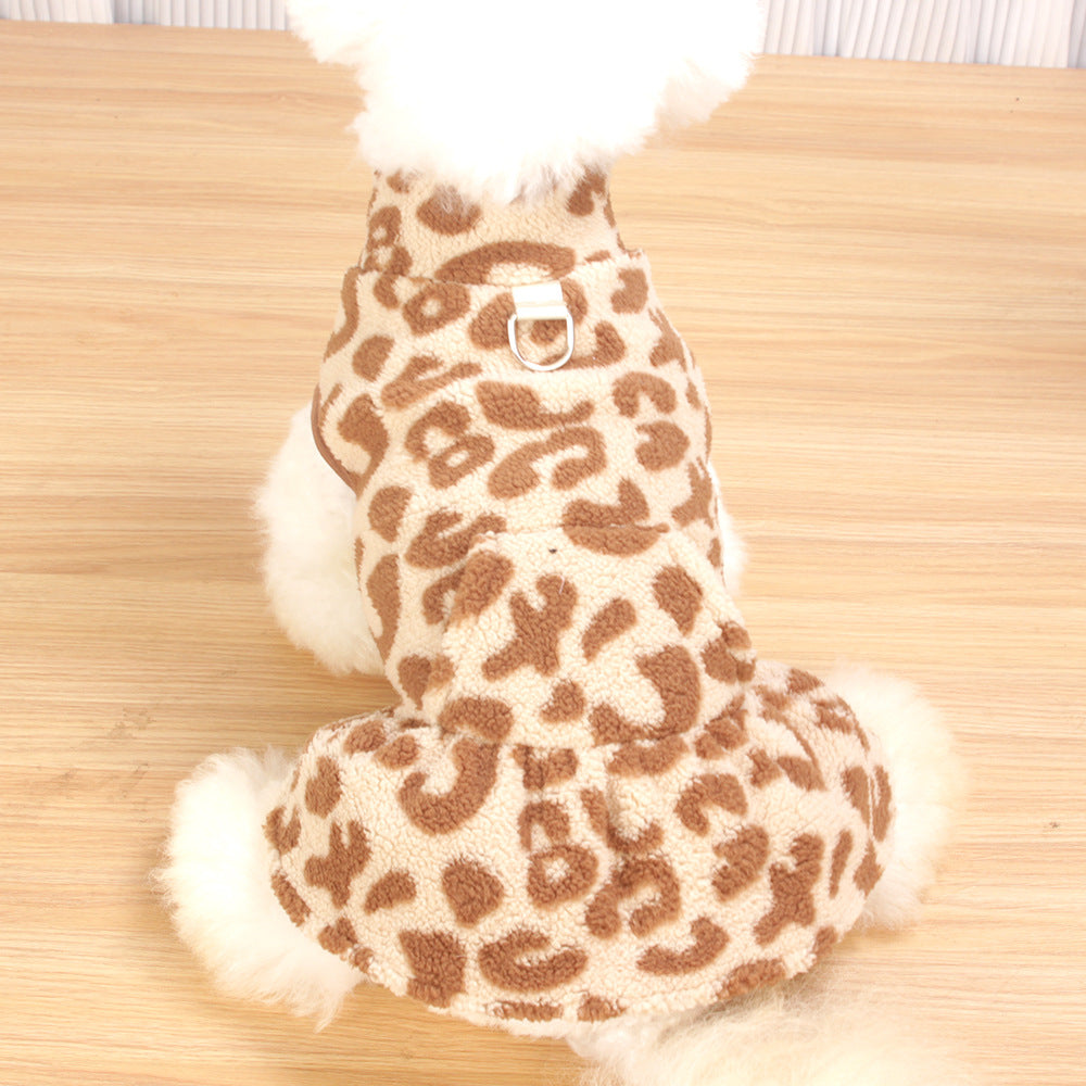 Fleece Autumnwinter Léopard-print Robe Princesse Vêtements de chien pour chiens en peluche