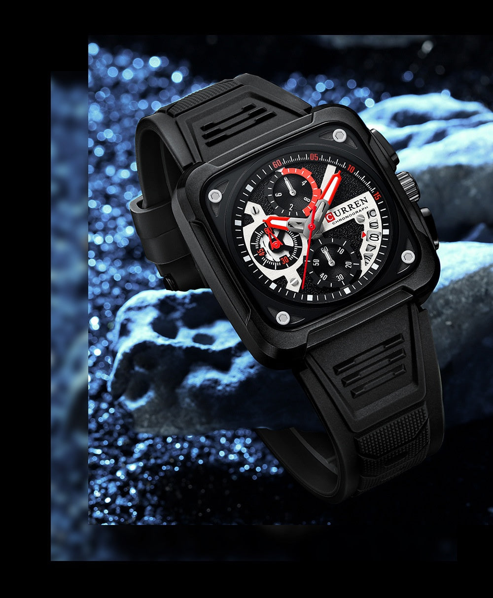 Neutre calendrier carré Multi-fonction à six mains Montres hommes Quartz