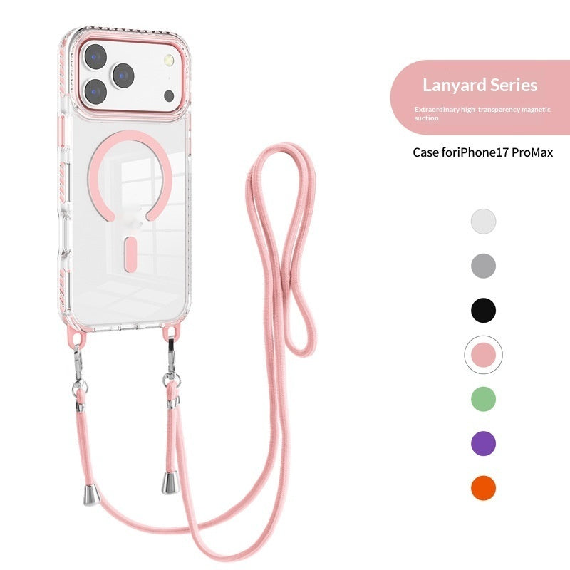 17 Pro Max boîtier magnétique transparent avec un cordon croisé
