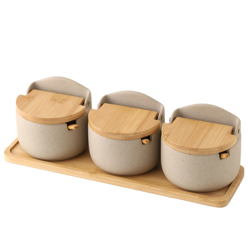Boîte en céramique de style japonais avec serti à trois pièces de sertissage sel et S