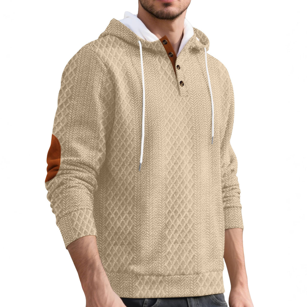 Pull casual homme européen et américain Jacquard Broderie à capuche couleur solide
