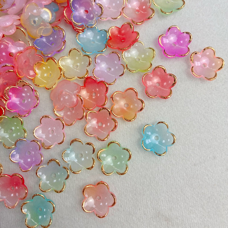Perles de fleurs acryliques dorées à deux tons