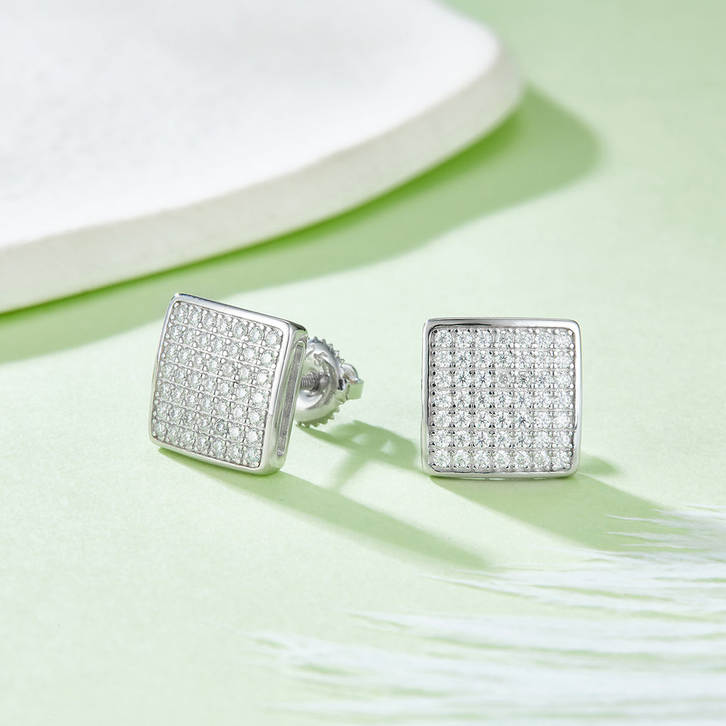 S925 Argent Sterling 98pcs D Couleur VVS1 Boucles d'oreilles carrées Moissanite 2.4g Vis Platinu
