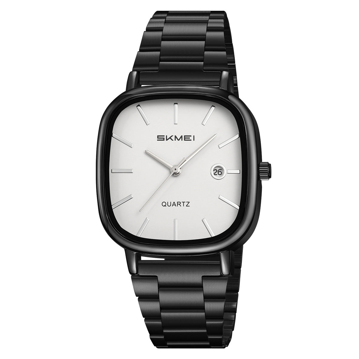 Men's Retro Square Quartz Watch Business Stainless Steel Strap Calendar Wristwatch