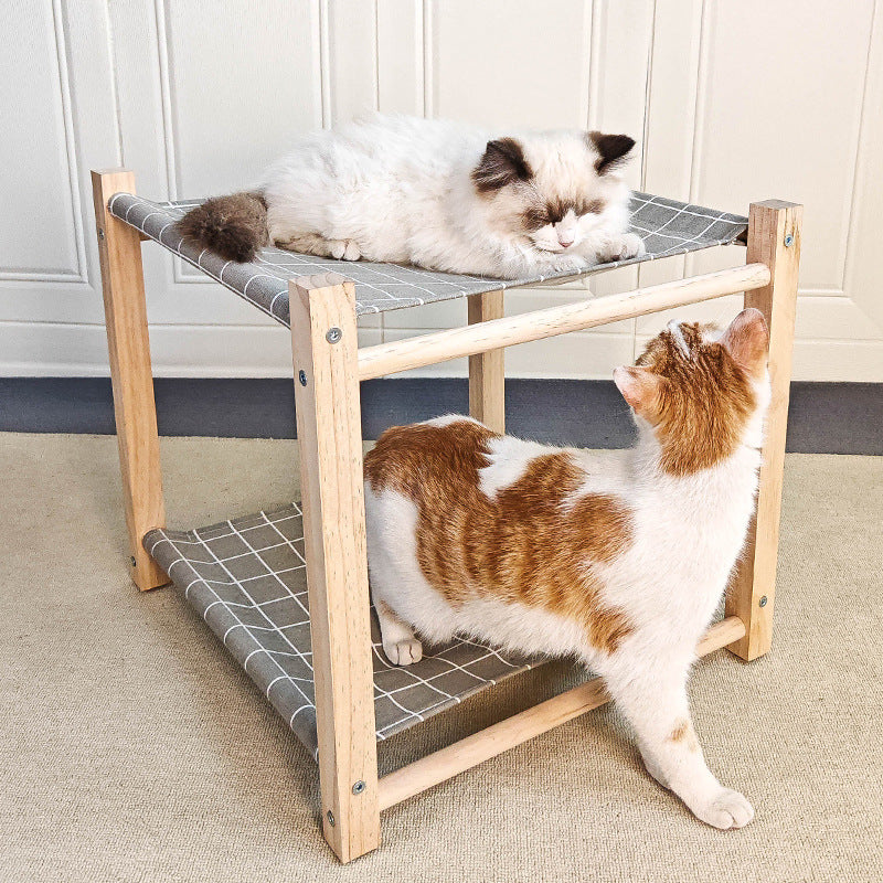 Lit de camp pour animaux de compagnie en bois massif à double couche Hamac de chat supérieur et inférieur Bunk amovible et lavabo