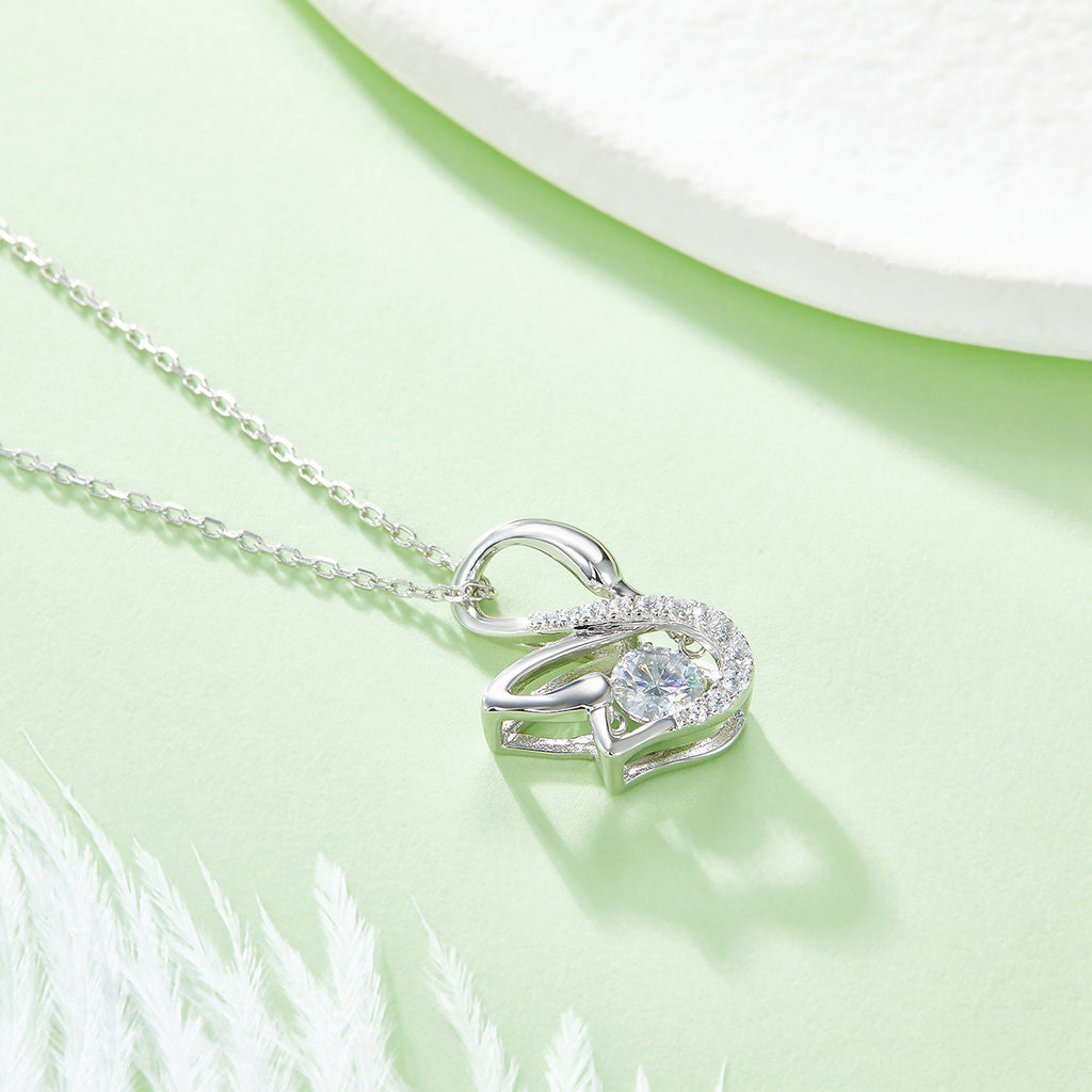 S925 Argent Sterling 0.5ct D Couleur VVS1 Moissanite Swan Pendentif Collier 45cm Platine Pla