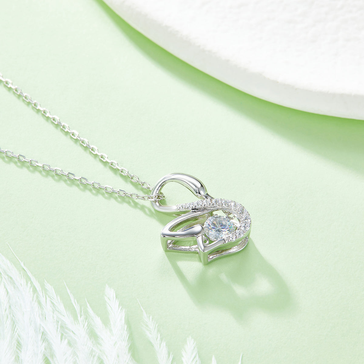 S925 Argent Sterling 0.5ct D Couleur VVS1 Moissanite Swan Pendentif Collier 45cm Platine Pla
