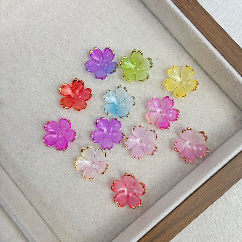 Perles de fleur de cerise en acrylique 5-Petal en forme d'or à deux tons
