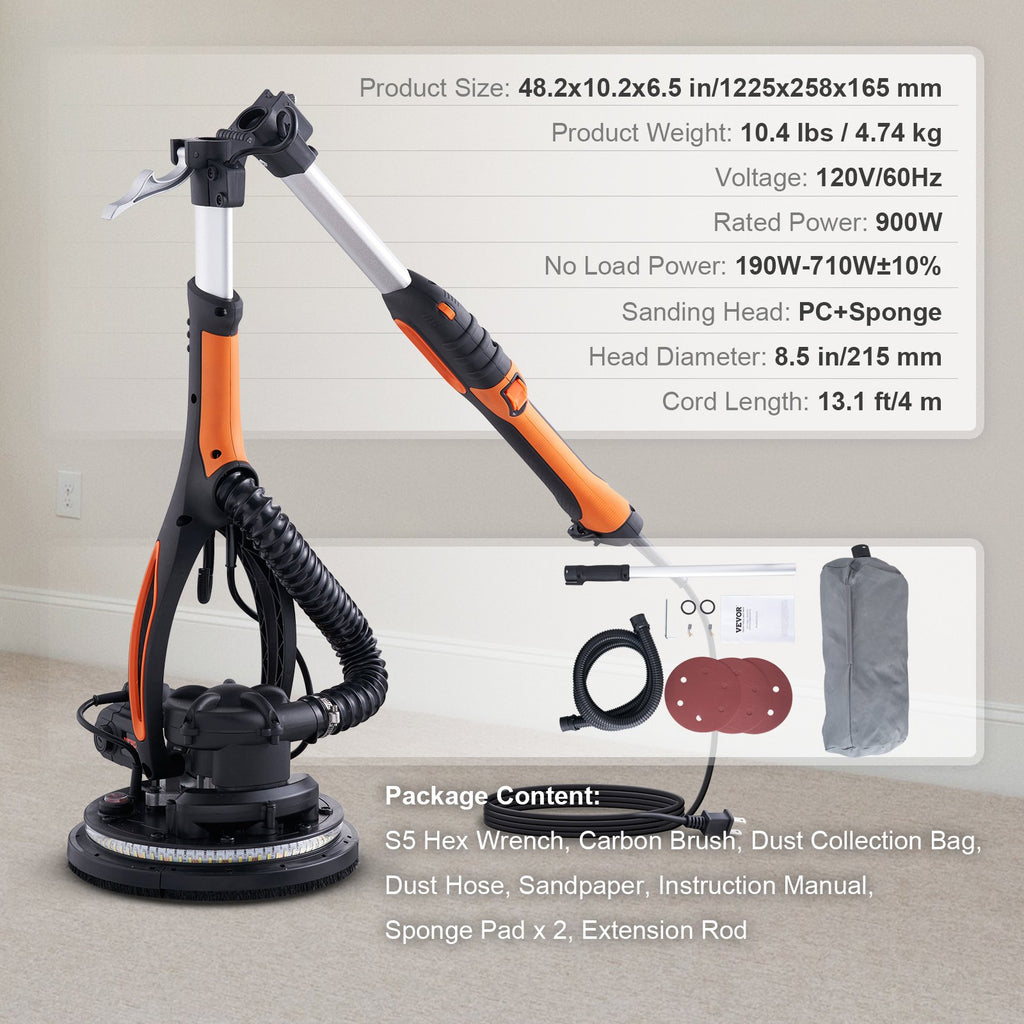 VEVOR Sander à paroi sèche 900W Brush Motor 800-1800RPM Vitesse variable et auto-aspiration