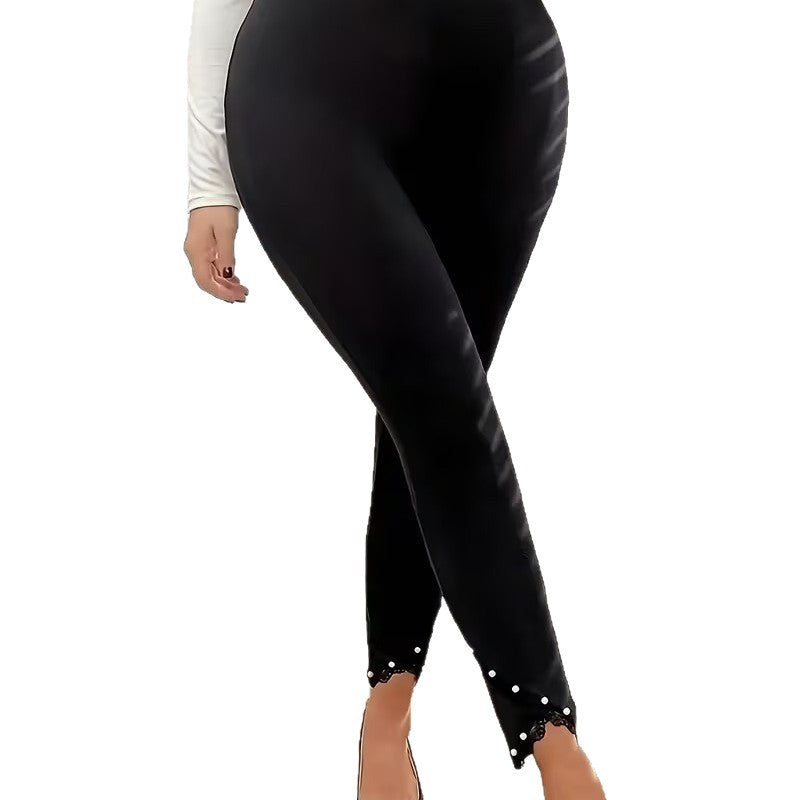 Pantalons en crayon pour femmes avec tige de dentelle et accessoires de perles pour vêtements de dessus