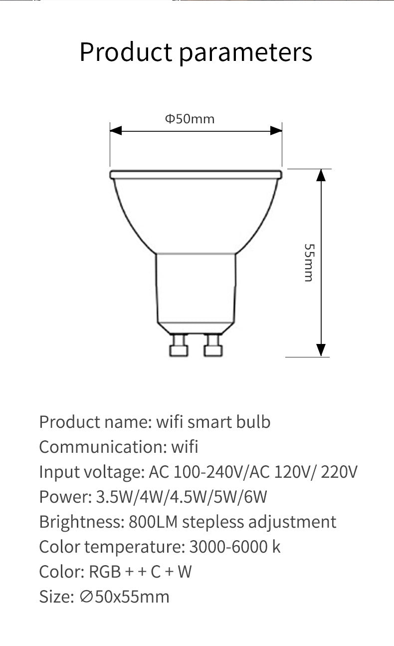Led Light Source RGBCCT 5W Smart Small Spotlight GU10 Voice Control