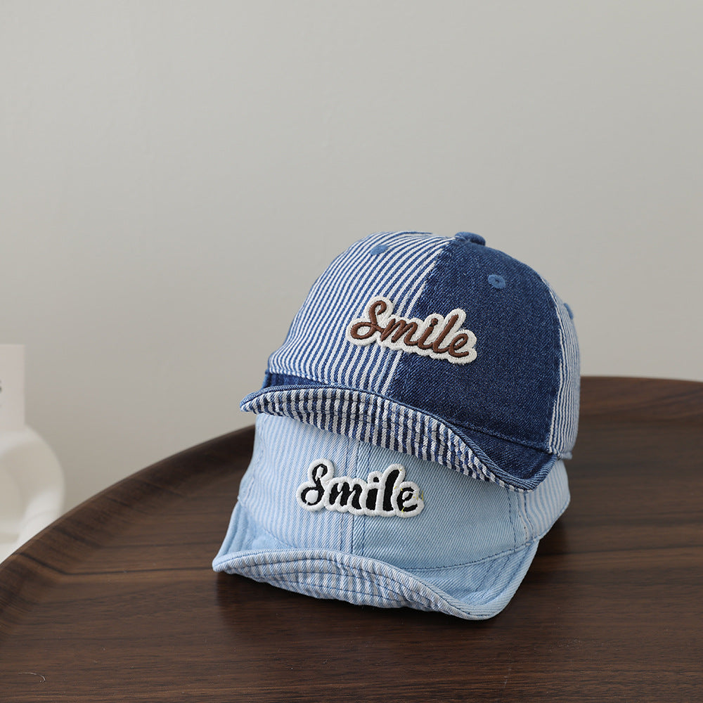 Bandes de patchwork Lavées Beanie bébé denim avec lettre Patch Soft Brim Casquette de baseball pour Ou