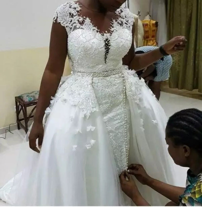 Robe de mariée de sirène africaine en dentelle amovible
