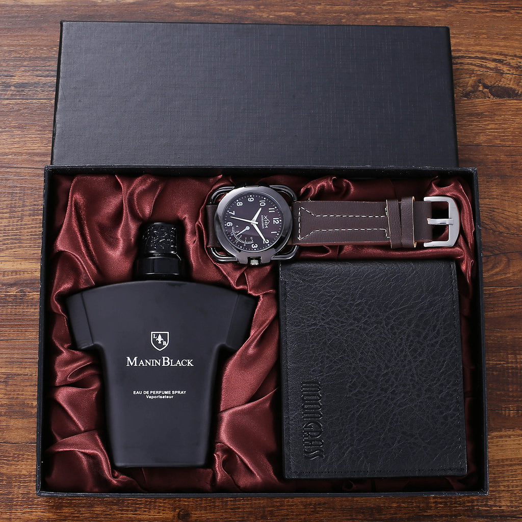 Cadeau Set de mode Creative Gift Suit Wallet Ceinture Quartz Montre parfum