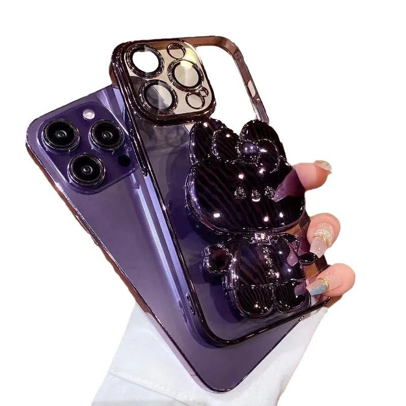 Étui de téléphone de lapin électroplaqué avec miroir de maquillage Couverture de protection graduée