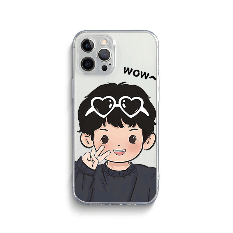 Cas de téléphone transparent de couple mignon