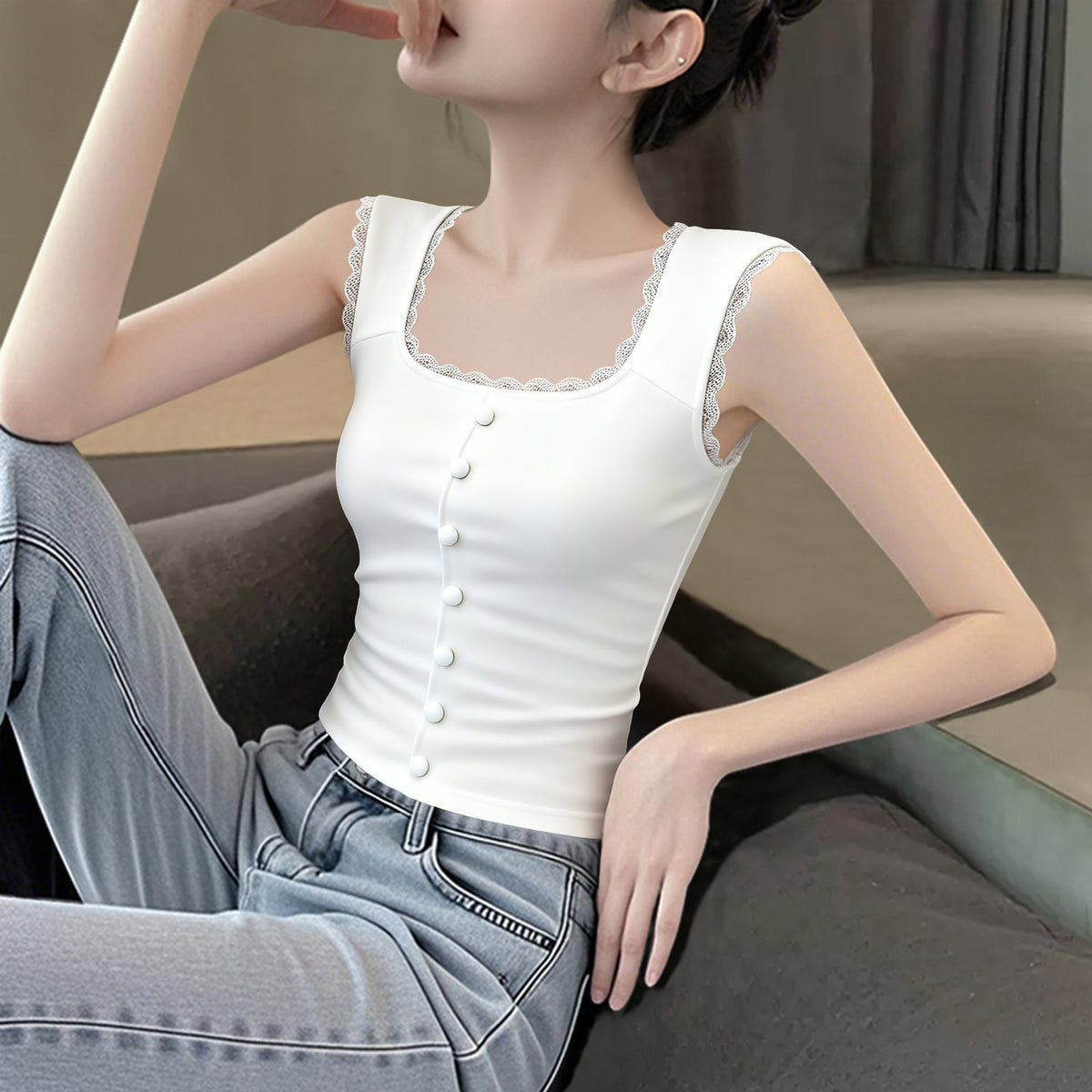 Top intérieur élégant flatteur de figurine pour les filles Chic