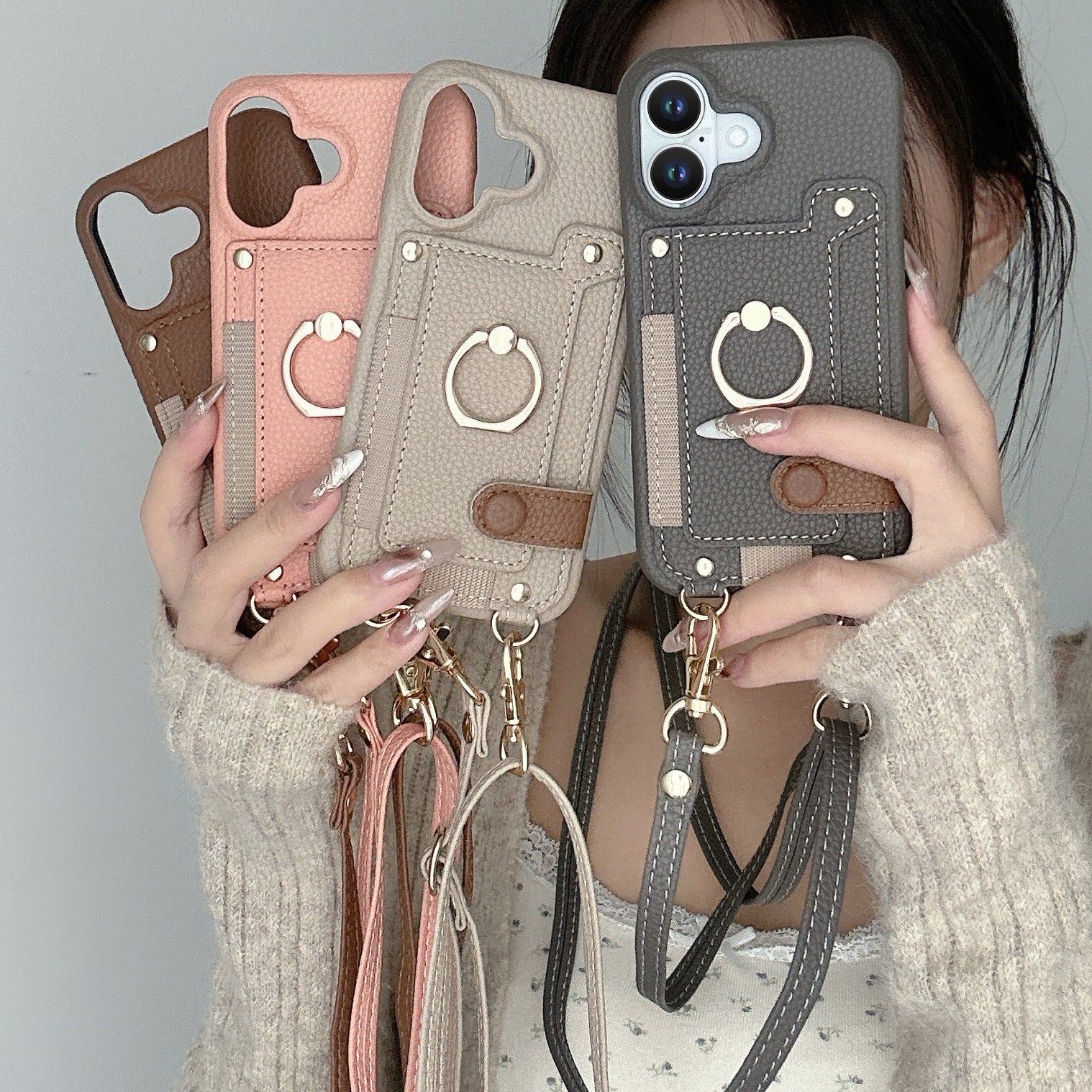 Long Crossbody Lanyard en cuir avec des fentes de carte pour le stockage