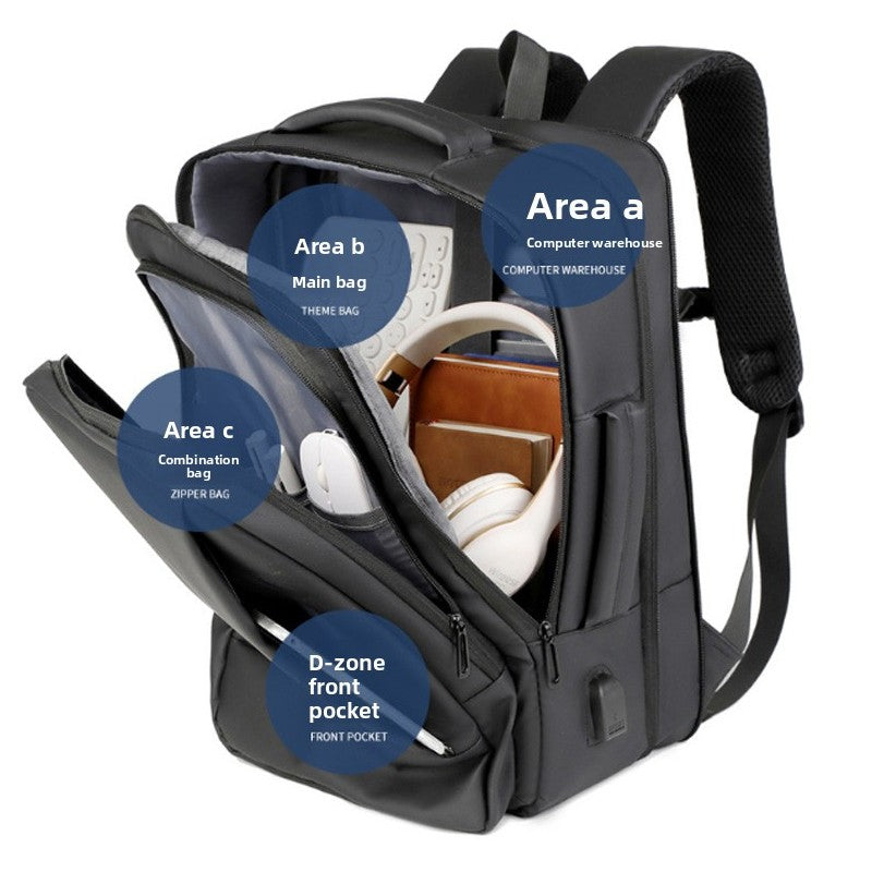 Sac à dos pour ordinateur portable 16 pouces Etanche USB Rucksack Grand sac à bagages de voyage