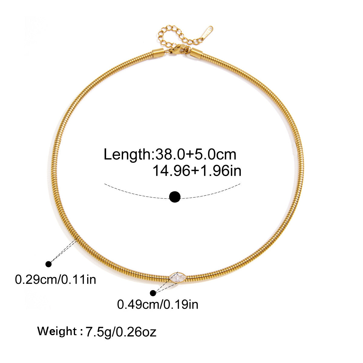 Collier en acier inoxydable à ressort étroit Zircon Snake Bone