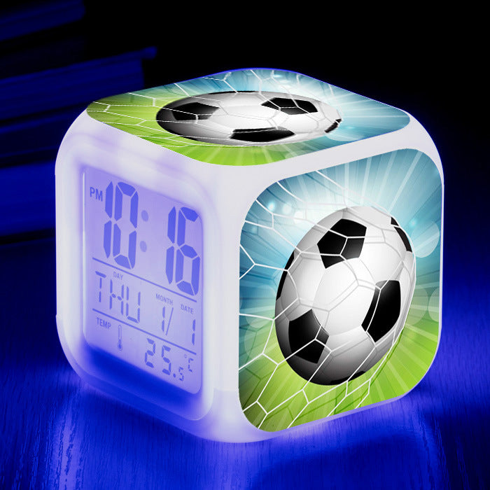 Motif de football Petite réveil carré horloge étudiants enfants Mute alarme
