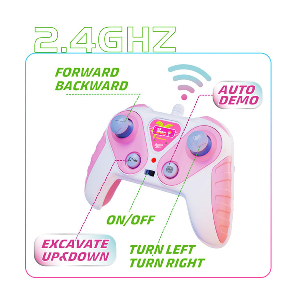 Pink Remote Control Excavator Toy Rechargeable Tracked Construction Vehicle with Lights and Sounds