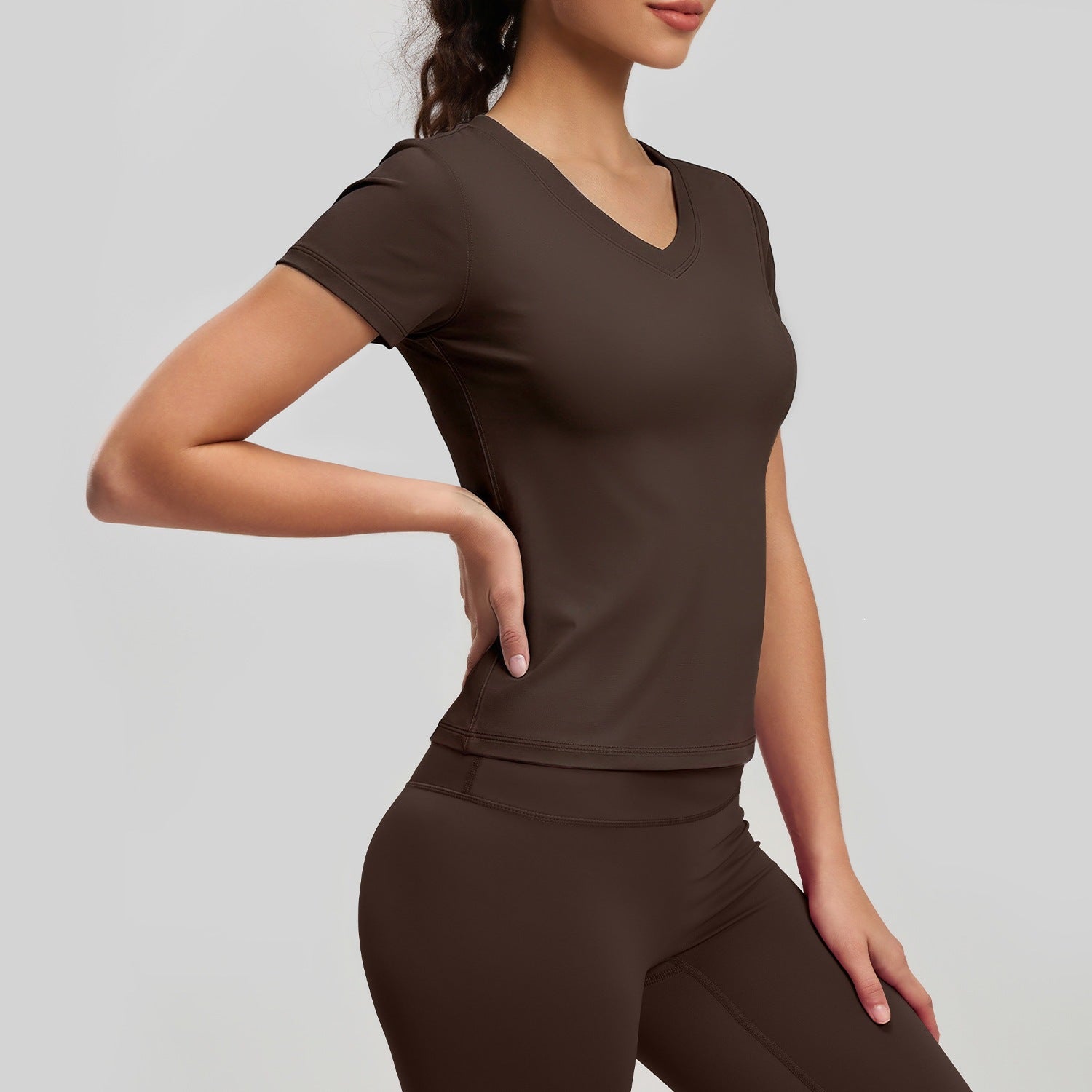 Peach Basic V-neck Sleeve Sports Top