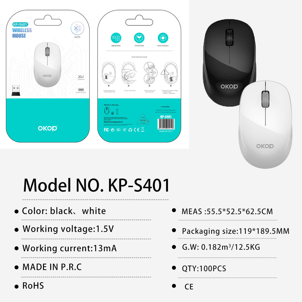 S401 Souris sans fil Silent Portable 2.4G Souris pour ordinateur portable de bureau pour l'utilisation de bureau de jeux Long B