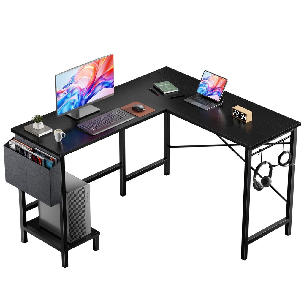 L Bureau d'ordinateur en forme avec sac de rangement et porte CPU