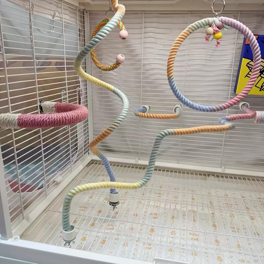 Stand de perche de corde d'oiseau coloré gradué pour les cages d'oiseau Bendable Cage d'escalade Accesso
