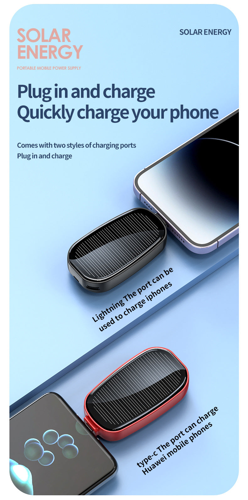 Mini Unité de recharge solaire d'urgence Alimentation sans fil portable