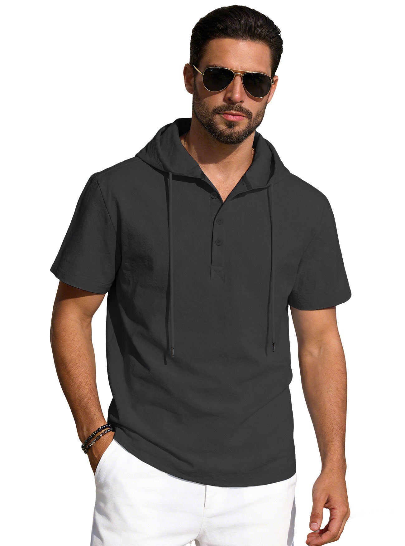 T-shirt à capuche manches courtes en coton pour hommes