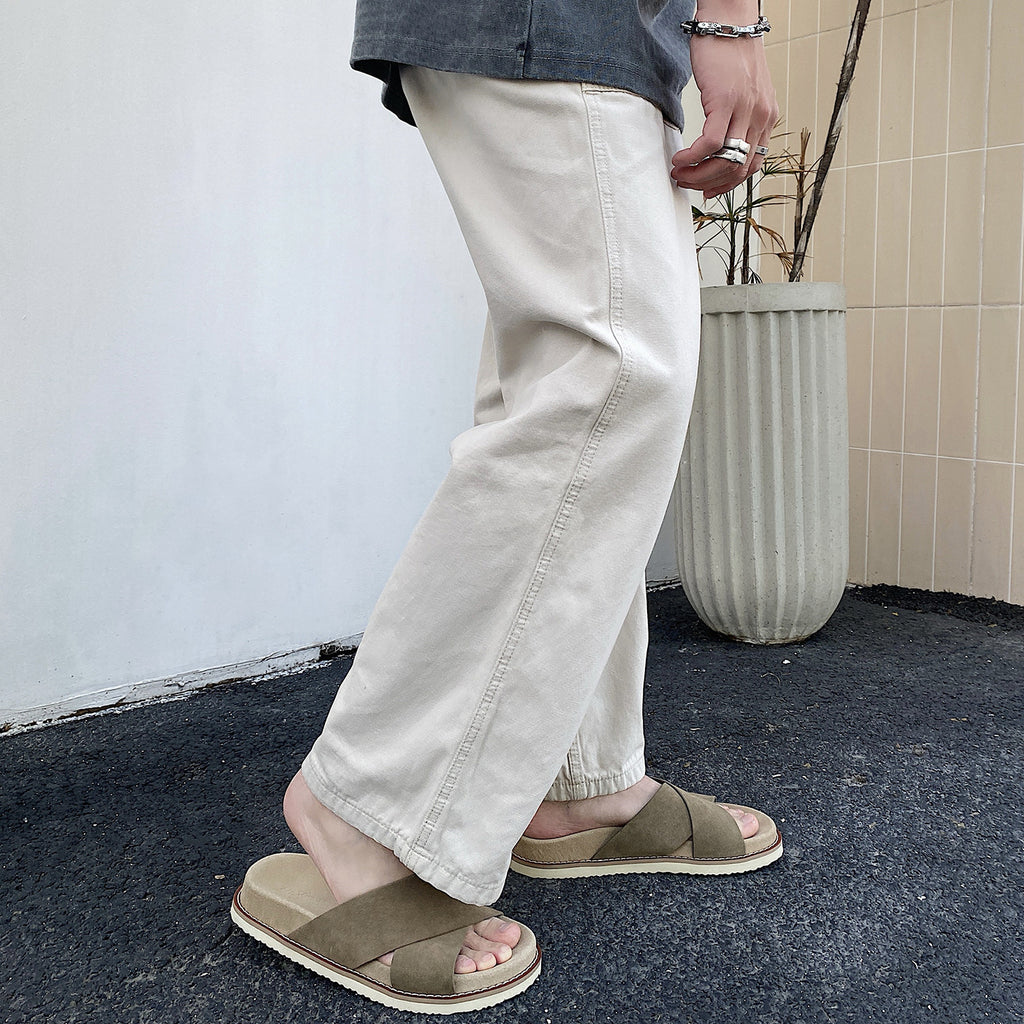 Shiny Cow Suede Summer Men's Genuine Leather