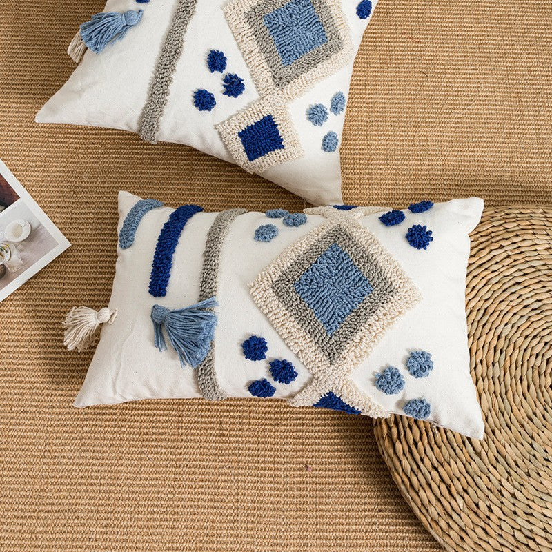 Velours circulaire de style bohème Brodé Ethnic Tassel Couverture d'oreiller