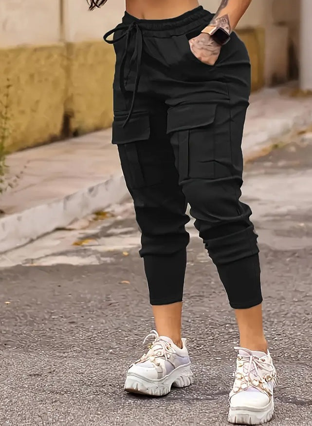 Pantalons de fret haute taille pour femmes Drawstring Multi Poches Stretchy Pantalons Casual Fashion verss