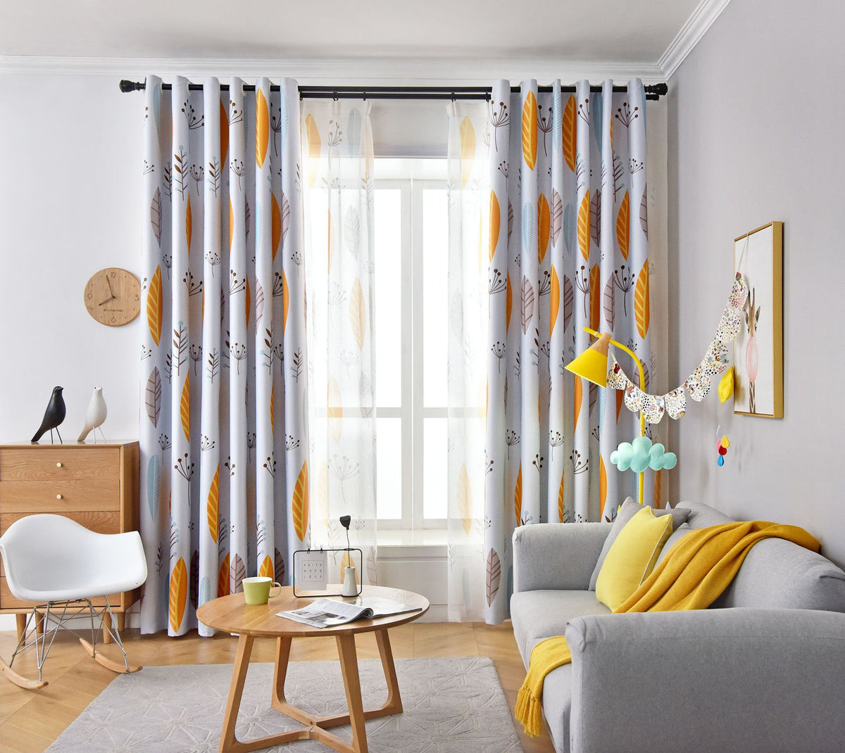 Style nordique Nordic Leaf Rideau Shading Chambre à coucher Salon Shading Rideau Finished Simp