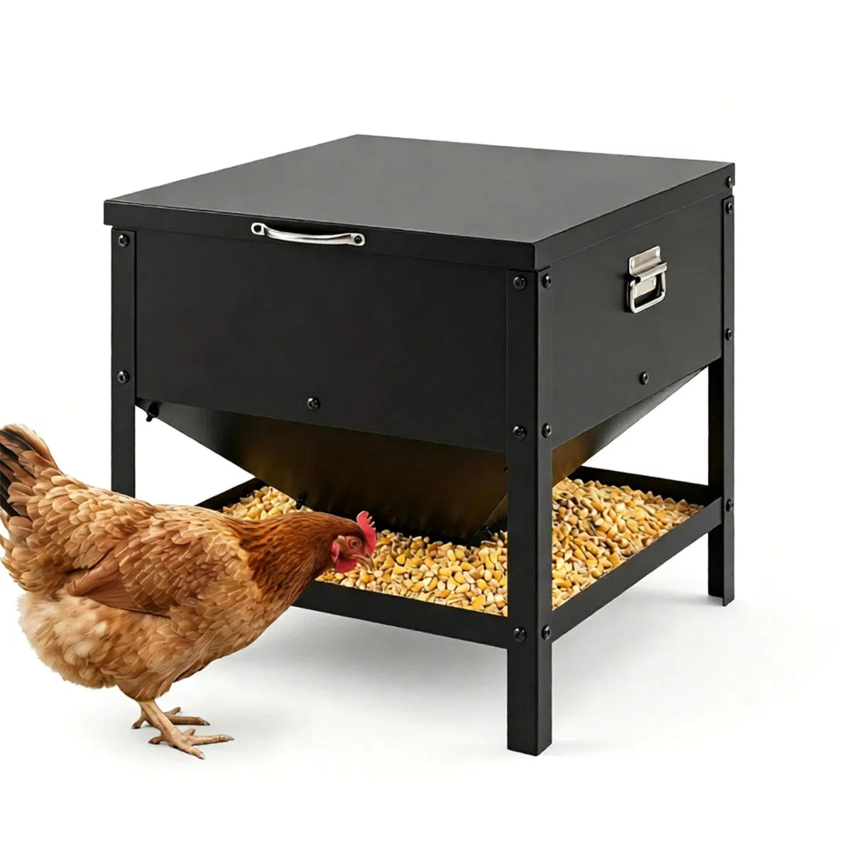 Hopper d'alimentation de poulet en acier inoxydable robuste avec couvercle de levage