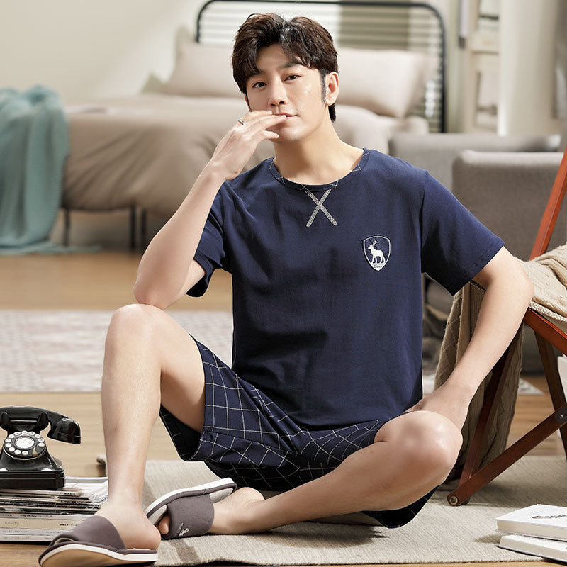 Pyjama pour homme Short à manches courtes Pull en coton tricoté