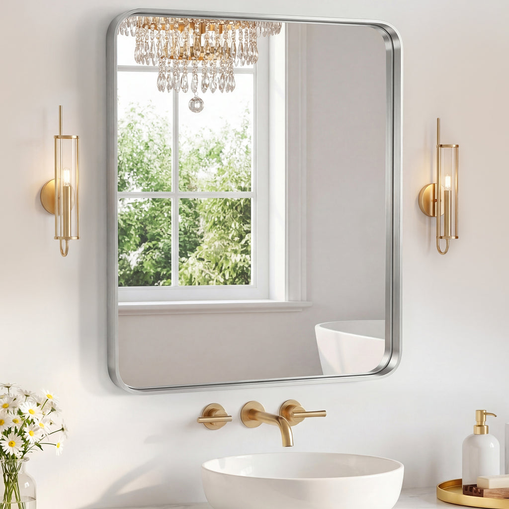 Miroir mural avec cadre en métal rectangulaire