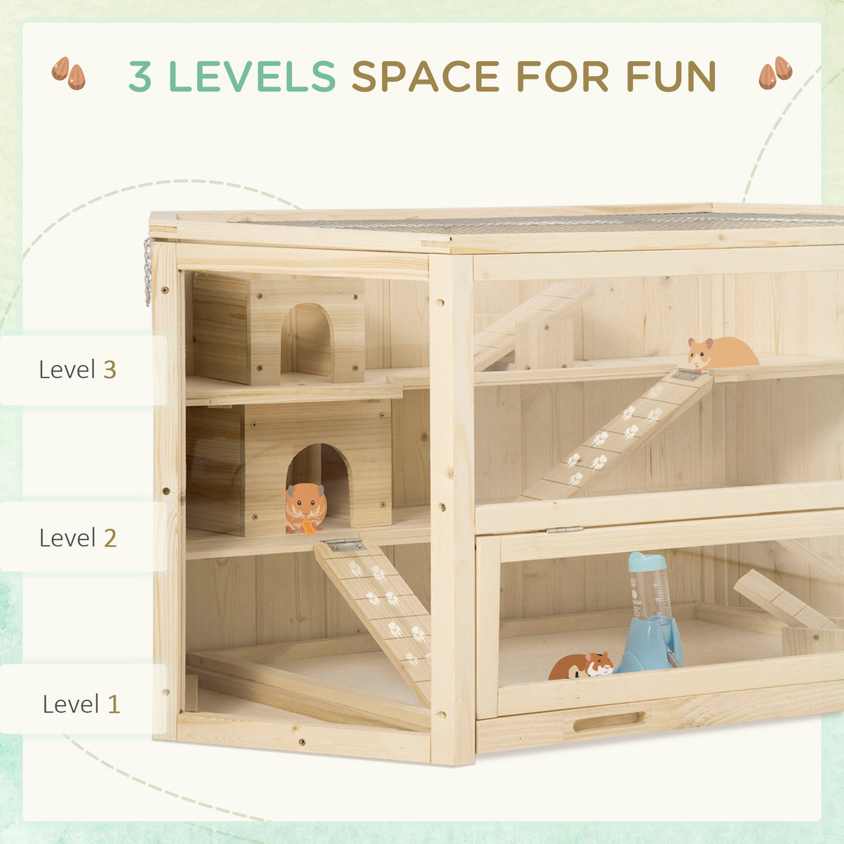 Bois Grand hamster Cage Petit exercice animal Play House 3 Tier avec bac
