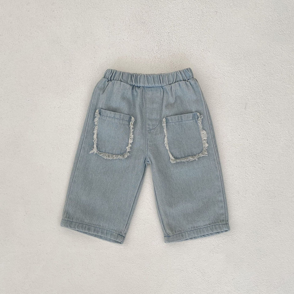 Pantoufles de coton denim de poche pour enfants