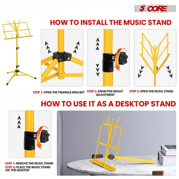 5 Core Music Stand réglable 57" Supports de livres de bureau Support de feuille Tout le livre métallique portable