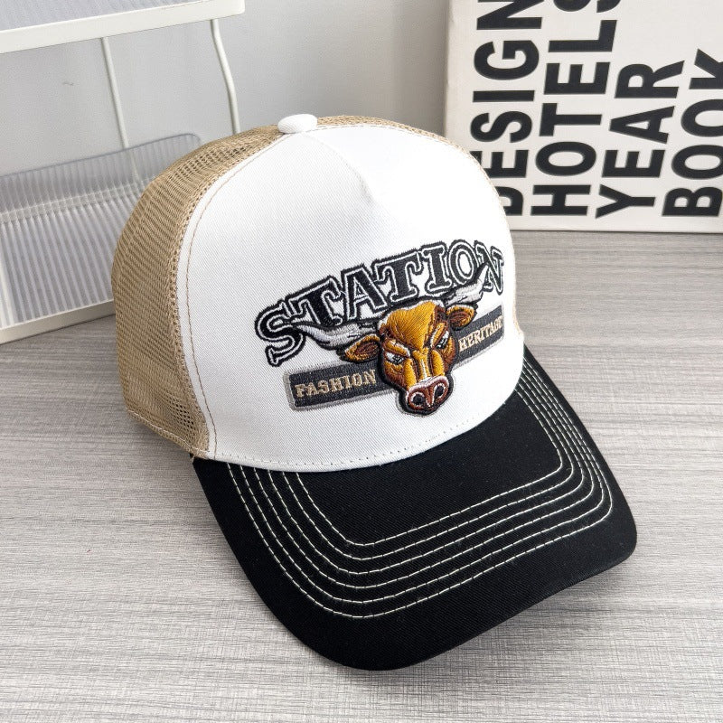 Casquette de baseball respirante Hip-hop Mesh Retro avec une grande brim