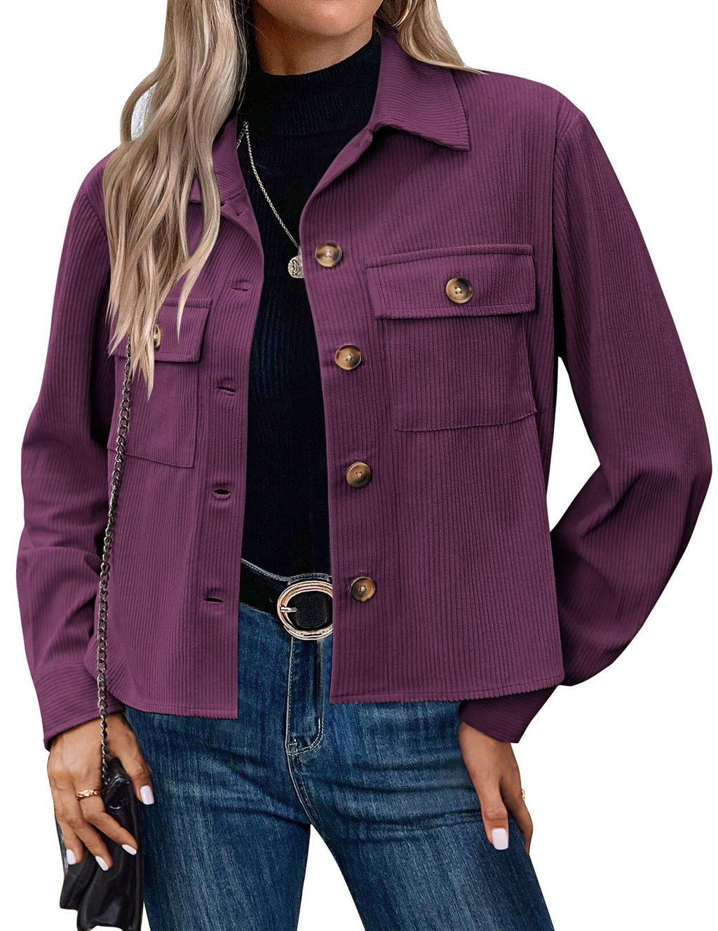 Femmes Casual Corduroy Bouton vers le bas Veste taillée Mode Court Top
