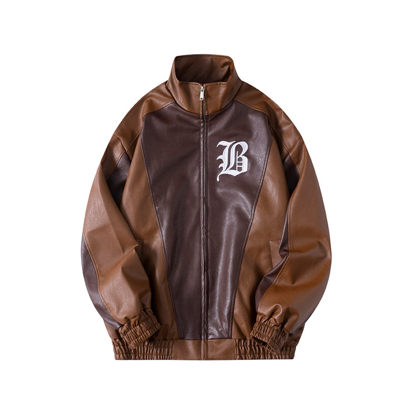 High Street Contrast Patchwork Brodé Veste en cuir